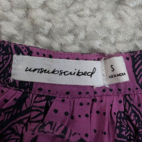 Unsubscribed Tie Front Puff Sleeve Blouse Top Purple - Picture 3 of 6